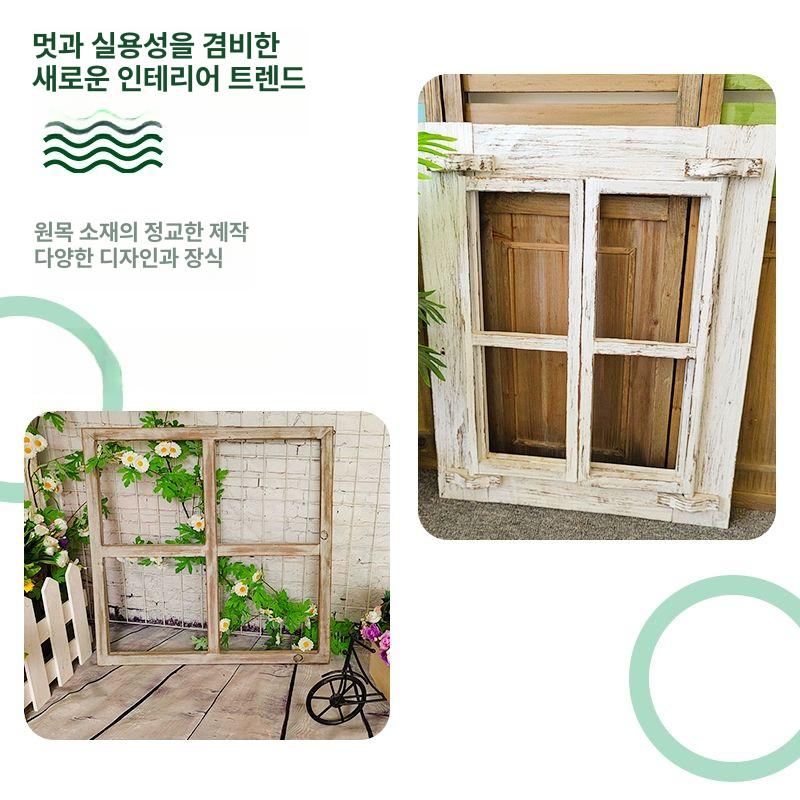 페이크 창문 액자 벽장식 빈티지 덧창 북유럽 가짜 감성 원목 가짜 행잉 펜던트 54x67 - 상세 이미지 4