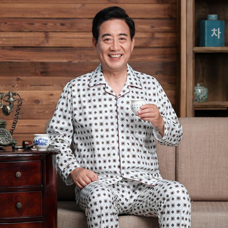 중장년 잠옷세트 면 홈웨어 실내복 파자마 긴팔 빅사이즈 801 블루 긴팔 바지 XL - 상세 이미지 5