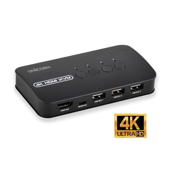 유니콘 4K 2포트 HDMI KVM스위치 모니터 키보드마우스 USB공유 HDMI케이블포함 KVM-200HV - 상품 이미지
