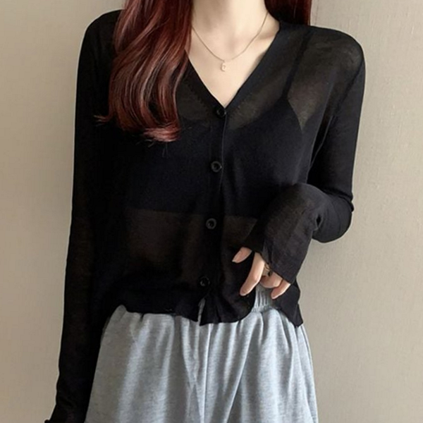 얇은 여성 시스루 가디건 비치 여름 브이넥 가디건 바캉스 데일리 - 상품 이미지