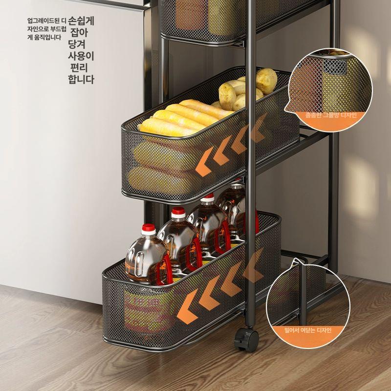 서랍형트롤리 세탁실 슬라이드 다용도 선반 슬림 수납장 밀키화이트 4칸 15cm [고정형] - 상세 이미지 2