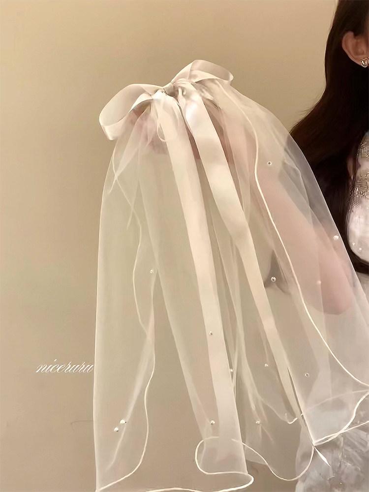 웨딩베일 면사포 웨딩소품 셀프 파티 스냅촬영 리본 머리끈 - 상세 이미지 4