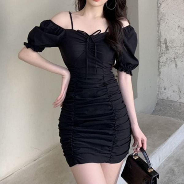 데일리 여성 셔링 원피스 오프숄더 숏 원피스 여름 드레스 - 상품 이미지