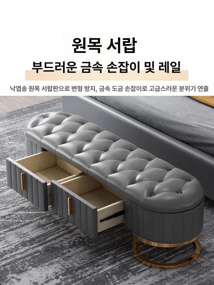 침대앞벤치 침대풋스툴 현관 1200 의자 옆 암체어 침대 앞 벨벳 풋스툴 풋스톨 - 상세 이미지 4