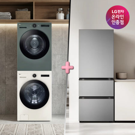 LG 트롬 오브제컬렉션 세탁기건조기 세트+LG 디오스 김치톡톡 (FX24ENR-GNG + Z330MPSF11)