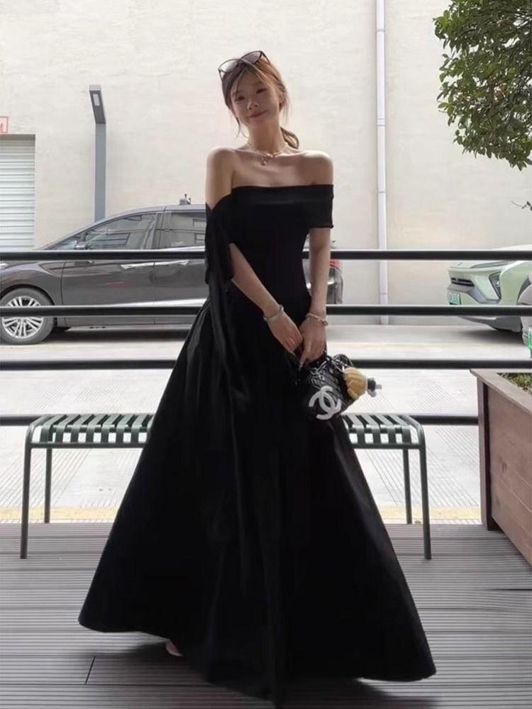 블랙 셀프웨딩드레스 오프숄더 연주회 2부드레스 피로연 블랙 S - 상세 이미지 4