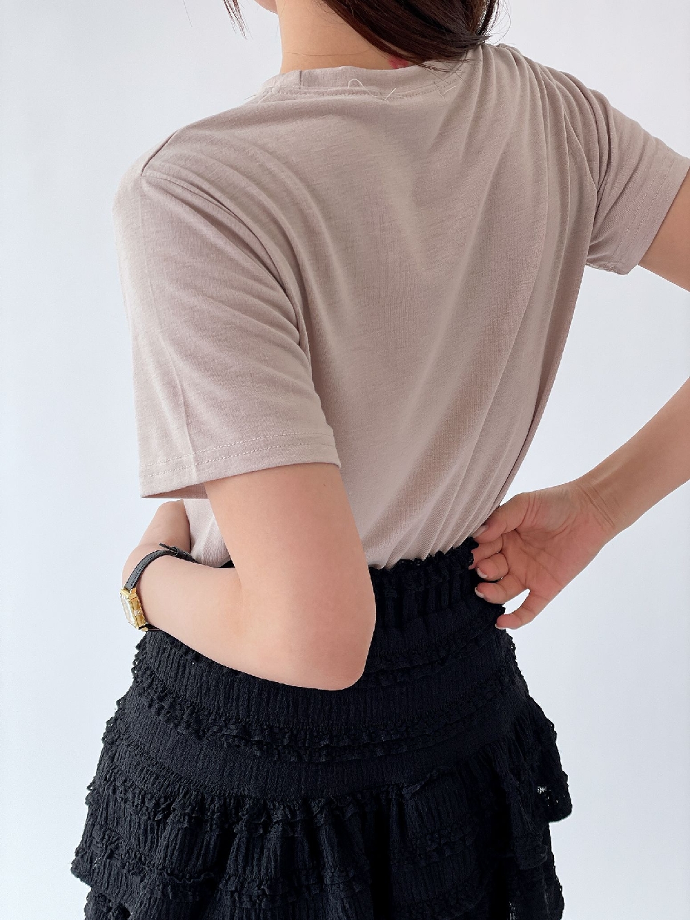 여성반팔티 퍼즐 프린팅 기본 이너 레이어드 반팔 티셔츠 이미지 6