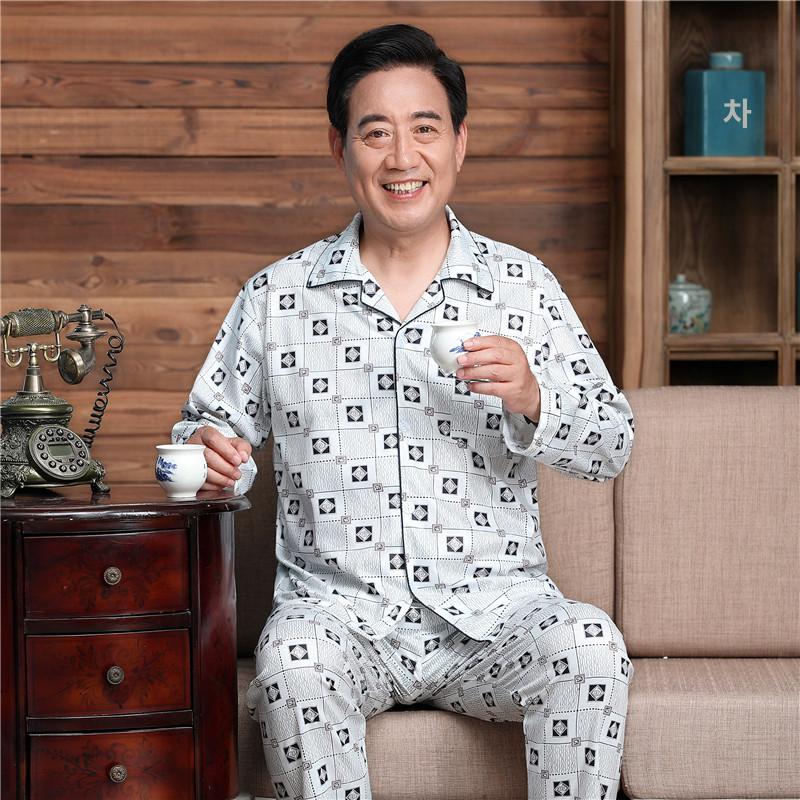 중장년 잠옷세트 면 홈웨어 실내복 파자마 긴팔 빅사이즈 801 블루 긴팔 바지 XL - 상세 이미지 2