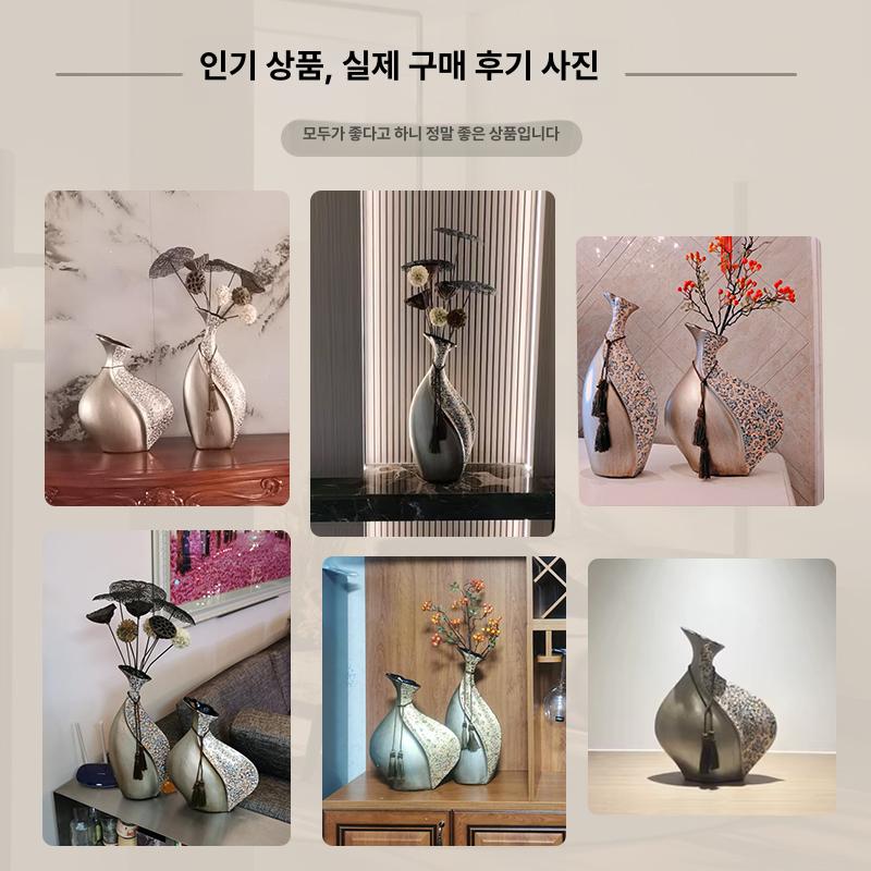 빈티지 세라믹 꽃병 장식품 집들이 거실 한 선물 연꽃 씨방 꽃병 1쌍 - 상세 이미지 5
