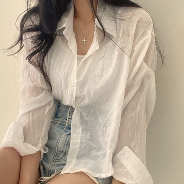 루즈핏 여성 롤업 셔츠 데일리 여성 여름 셔츠 블라우스 간절기 - 상품 이미지