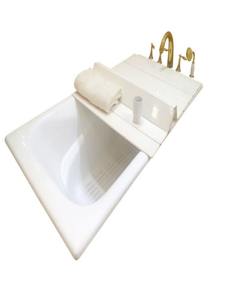 가정용 욕조 덮개 판자 셔터 보온 폴딩 뚜껑 트레이 화이트우드패턴 115cmx75cmx0.6cm - 상품 이미지