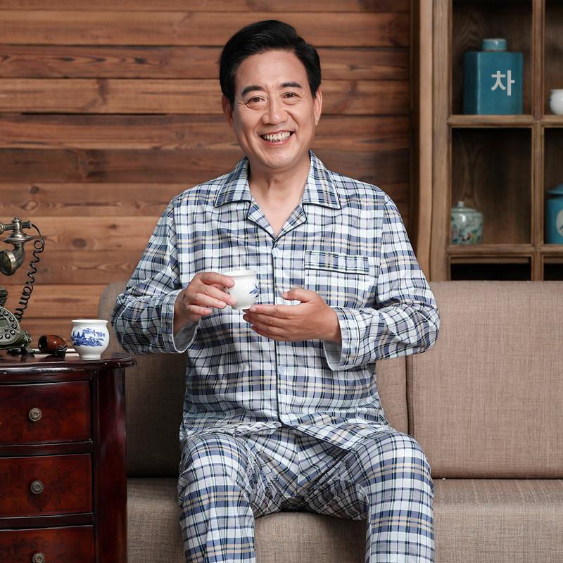 중장년 잠옷세트 면 홈웨어 실내복 파자마 긴팔 빅사이즈 801 블루 긴팔 바지 XL - 상세 이미지 3
