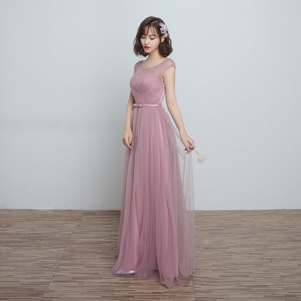 브라이덜샤워 들러리 드레스 쉬폰 튤 인디핑크 롱 A라인 허리리본 다양한디자인 우정 - 상품 이미지