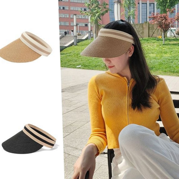 와이드 여성 라탄 썬 캡 돌돌이 여름 라탄 썬 캡 - 상품 이미지