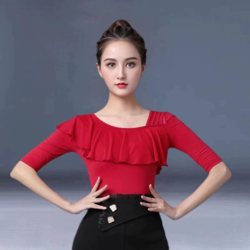 줌바 방송 댄스복 댄스상의 공연복 여성 라틴 사교 라인 블랙 S - 상세 이미지 5