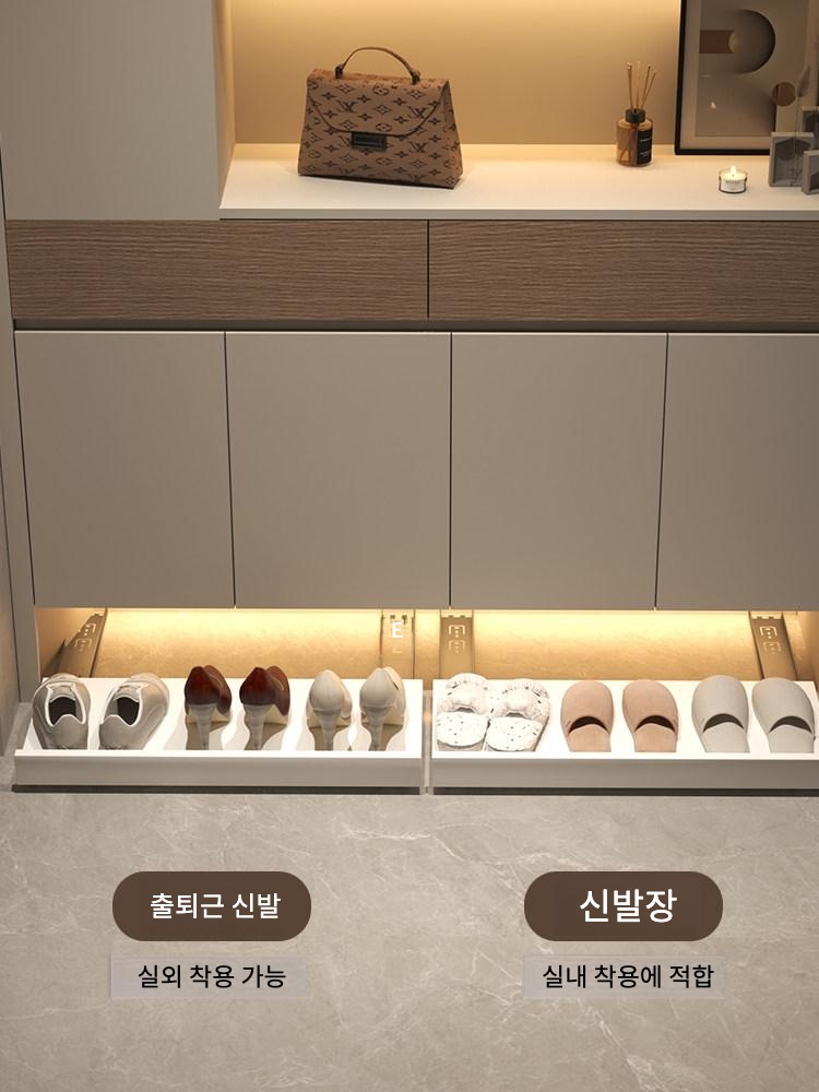 현관신발 신발장 원목 다용도 슬라이딩 트레이 정리 수납 웜화이트 - 상세 이미지 4
