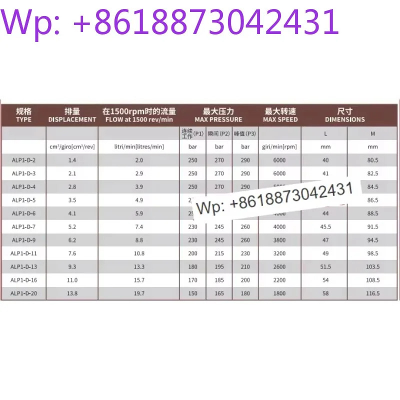 오리지널 MARZOCCHI 기어 펌프 ALP1-D-2/3/4/5/6/7/9/11/13/16/20