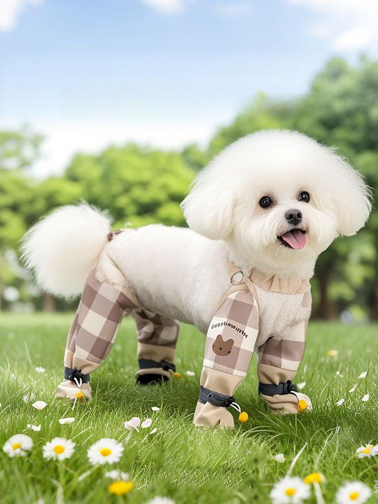 강아지일체형신발 강아지장화 논오프 블루 레인부츠 본디 로미브라운체크 S [등길이 25cm 1.5-3kg] - 상품 이미지