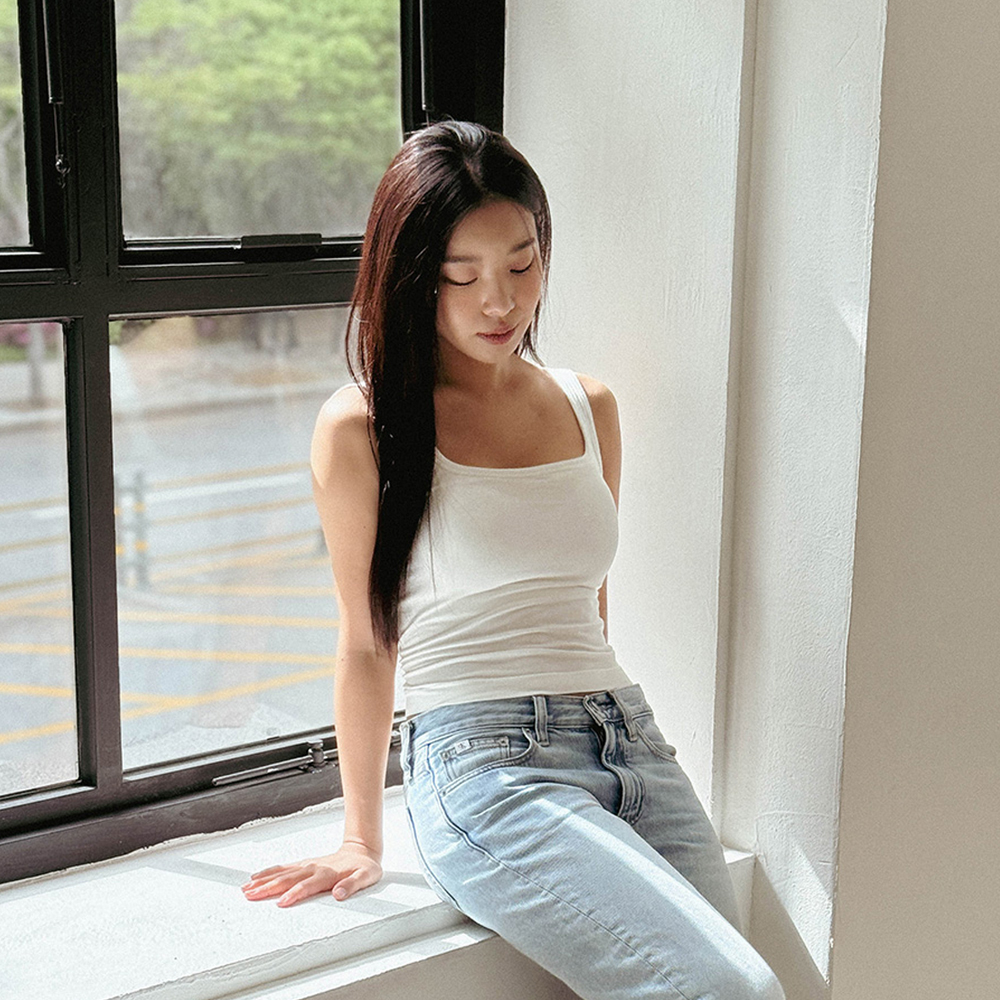 힙핑크 텐더 레이온 캡 크롭탑 슬리브리스 브라탑 나시 (일체형패드) - 상품 이미지