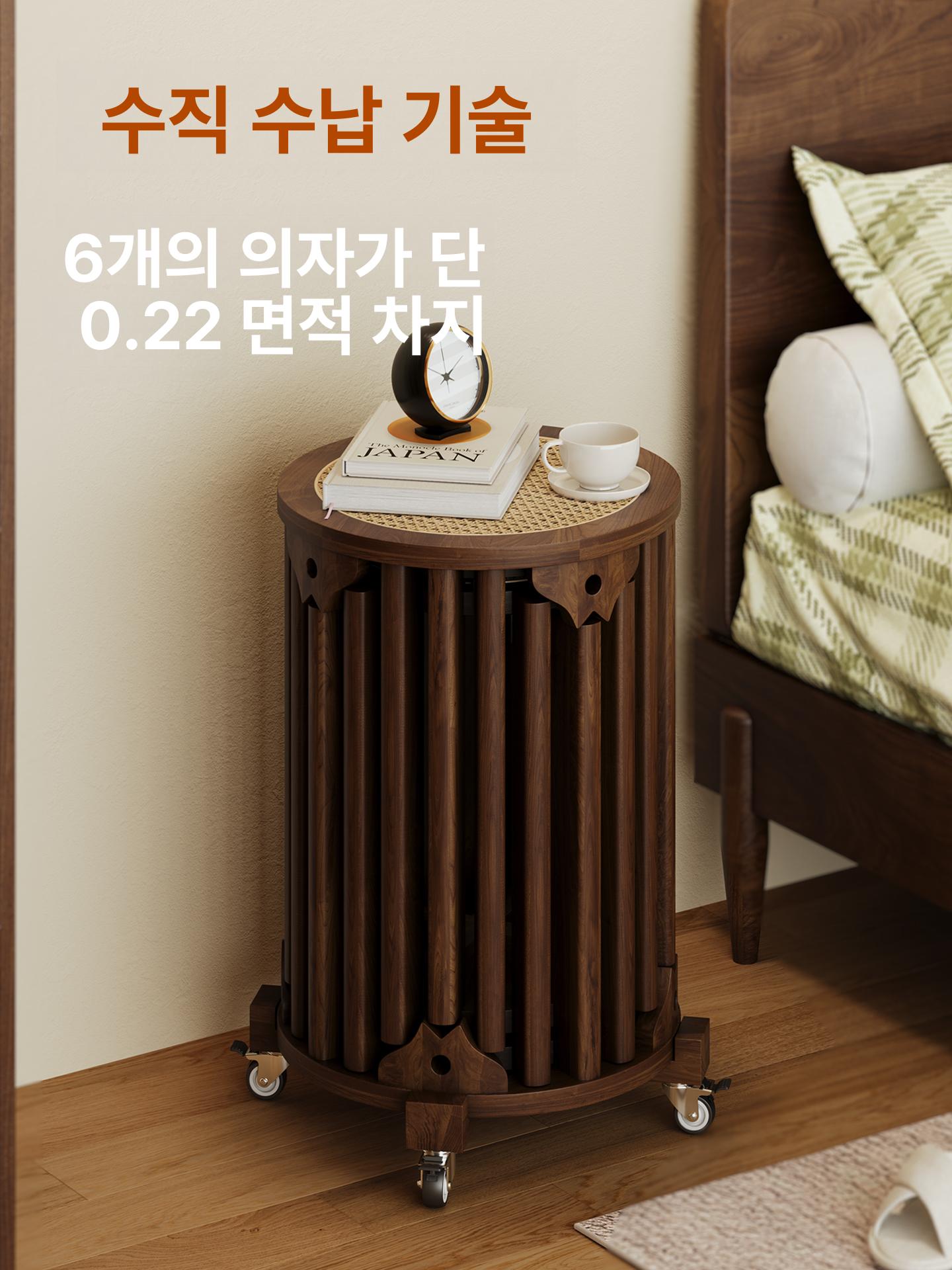 모던 엔틱 원형 수납용 협탁 합체형 4in1 월넛 라탄 4인용 프리미엄 블랙 B - 상세 이미지 4