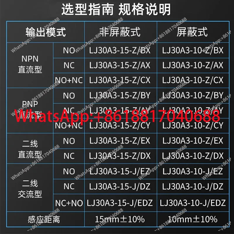 스위치 LJ30A3-15-Z/BX DC 3선식 NPN 상시 개방형 M30 6-36V 금속 센서