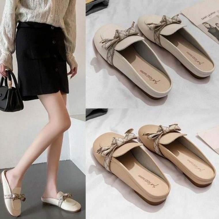 고급 리본 프렌치 플랫슈즈 정장 캐쥬얼 구두 슬리퍼 실내 거실화 - 상품 이미지
