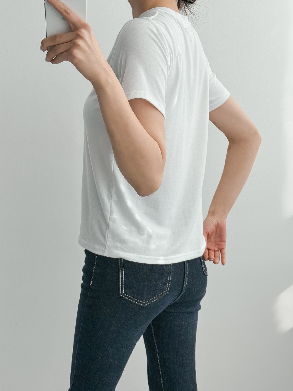 여성반팔티 흰티 레터링 기본 이너 레이어드 반팔 티셔츠 이미지 6