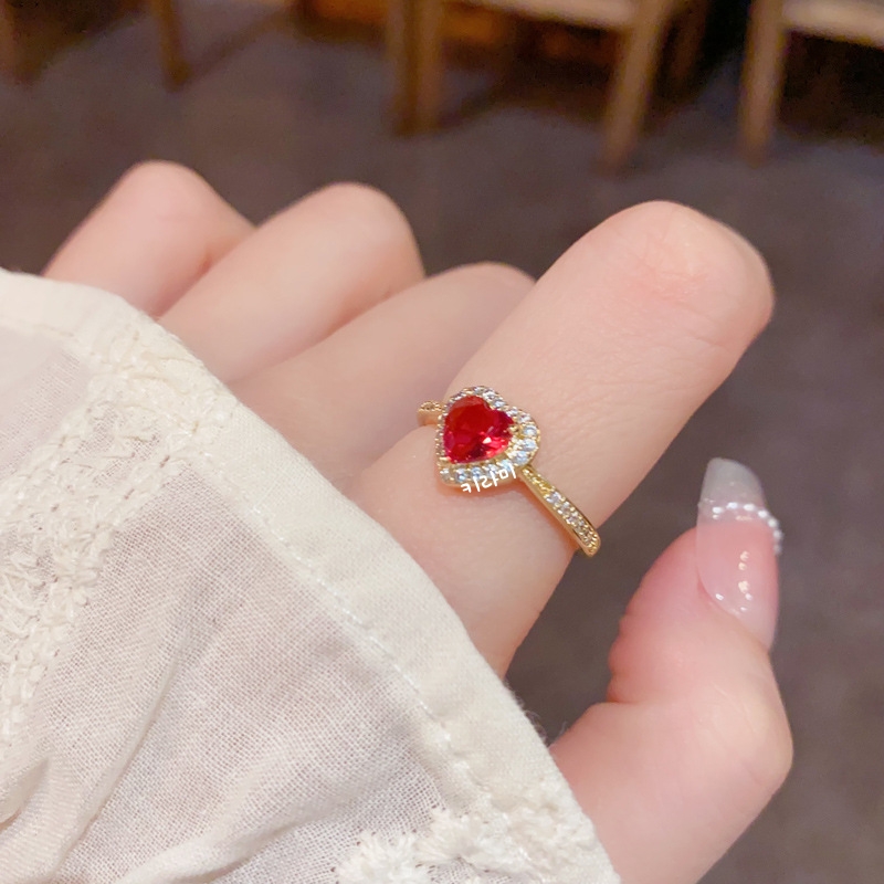 14K골드 컬러풀 하트 반짝 큐빅 밴드 레이어드 반지 가드링 - 상세 이미지 5