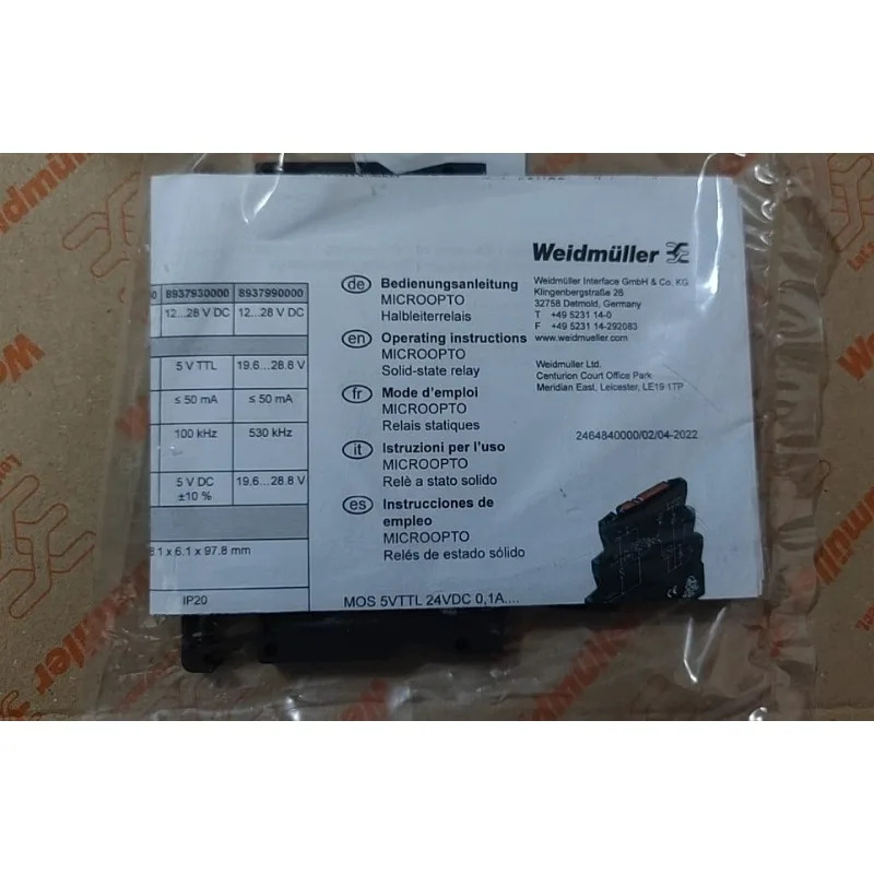 오리지널 Weidmller 솔리드 스테이트 릴레이 MOS 12-28VDC 100KHZ 8937990000 1PCS