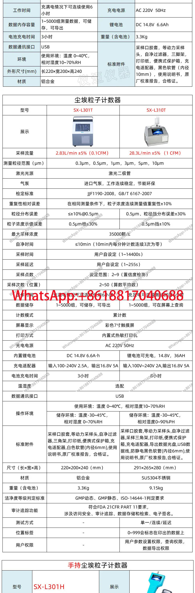 Suxin SX-L301T/L310T 대용량 28.3L 고정밀 먼지 입계수기