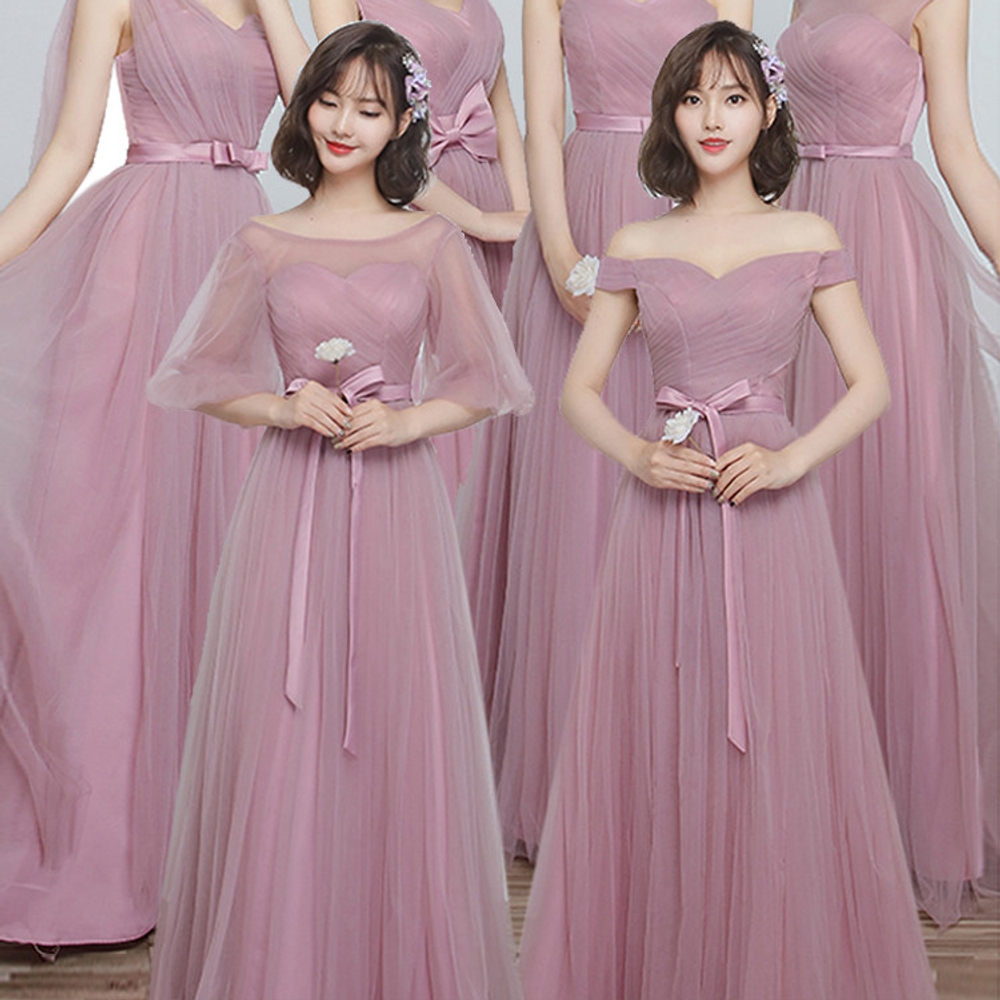 브라이덜샤워 들러리 드레스 쉬폰 튤 인디핑크 롱 A라인 허리리본 다양한디자인 우정 - 상세 이미지 3