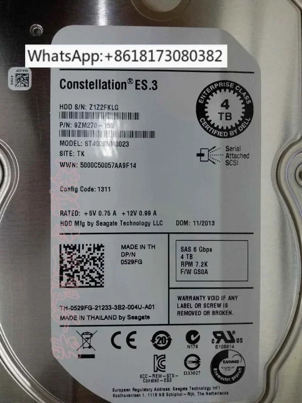 4TB SAS 7200 RPM 3.5인치 ST4000NM0023 529FG 피델리티