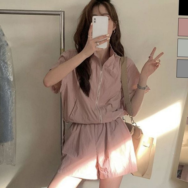 바람막이 여성 반바지 셋업 스포티 여성 트레이닝 셋업 스포츠 경량 - 상품 이미지