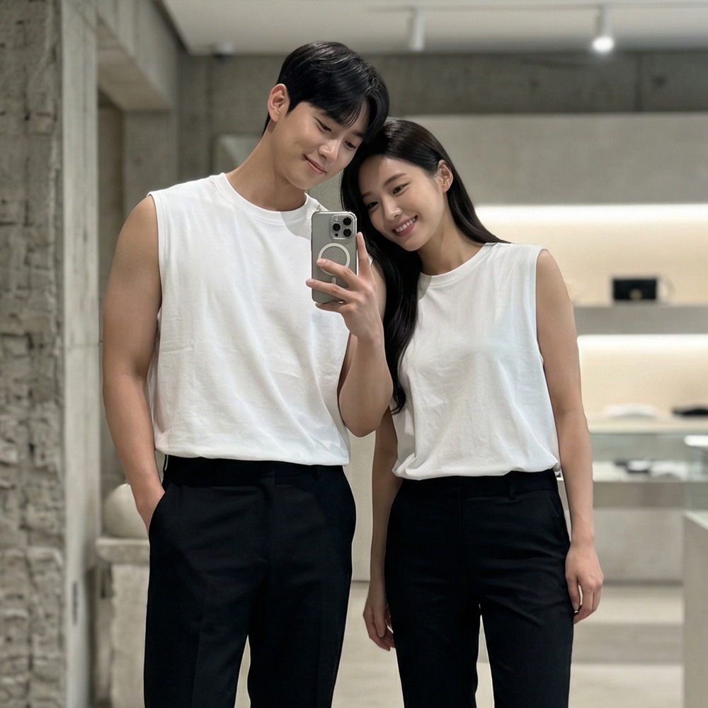 1+1 남자 남성 롱 민소매 나시티 오버핏 무지 체형보완 여름 롱기장 이미지 4