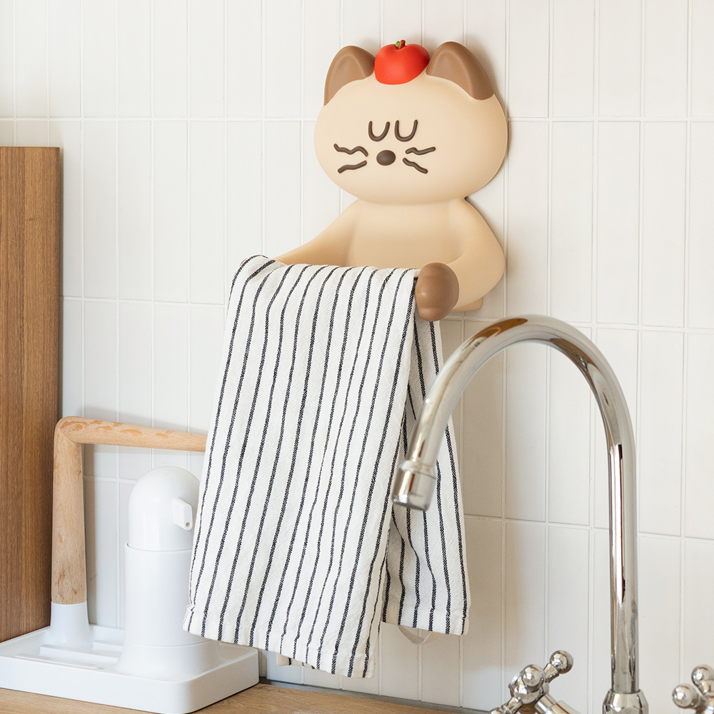 귀여운 고양이 캐릭터 휴지걸이 무타공 두루마리 화장지걸이 이미지 6