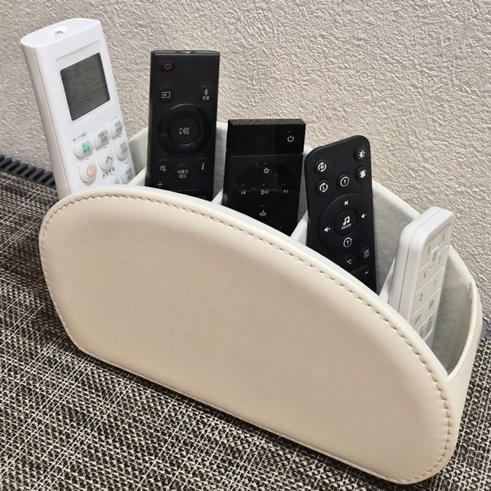 J2K 5칸 가죽 티비 에어컨 리모컨 꽂이 수납 정리함 거치대 보관함 - 상세 이미지 2