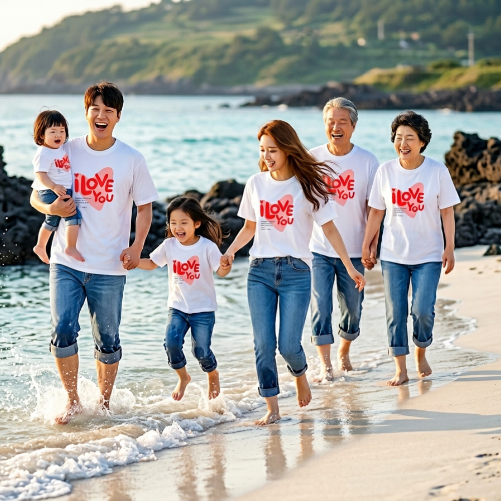 몽피마피 러뷰 가족티 패밀리룩 돌촬영 여행 사진의상 반팔 맨투맨 - 상세 이미지 4
