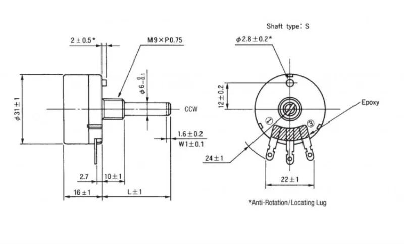 RV30YN20S 전위차계 B502B503 50K5K10K20KB103B102B20310별 10PCS