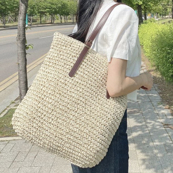 바캉스 여름 라탄 가방 숄더 여성 왕골 가방 쇼퍼 휴가 - 상품 이미지