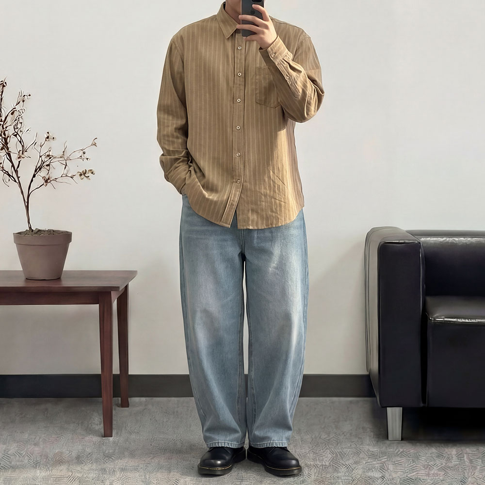 남자스트라이프셔츠 구김없는셔츠 오버핏남방 이미지 7