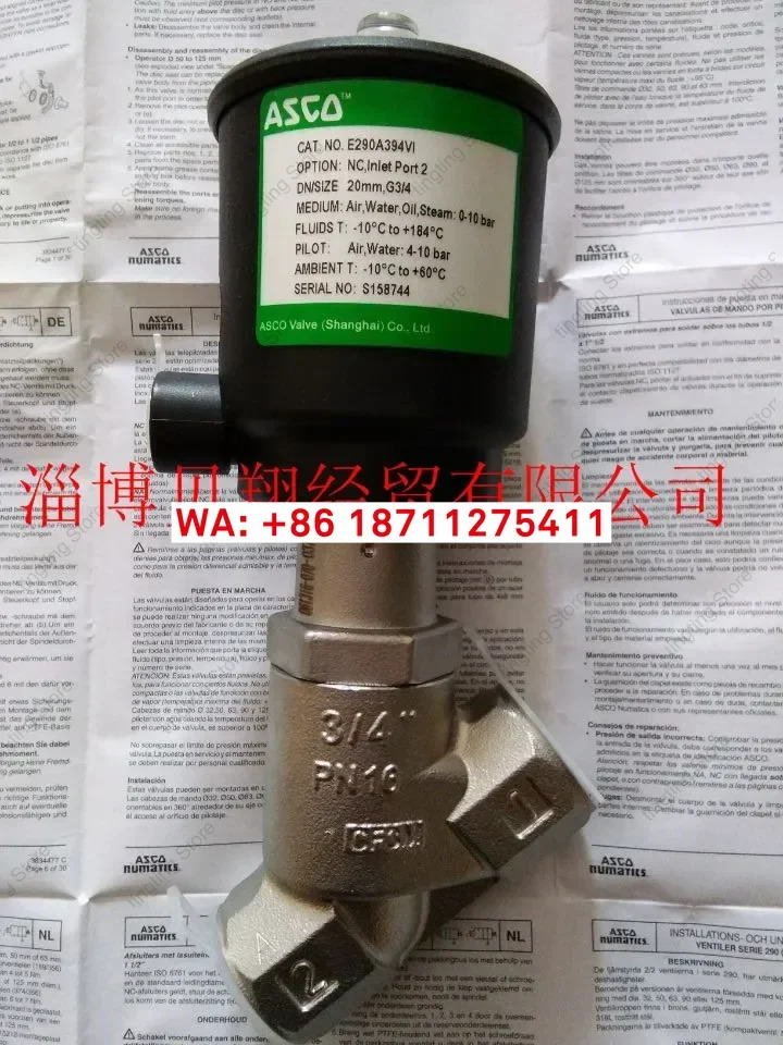ASCO 공압 앵글 시트 밸브 E290A394 E290A394VI