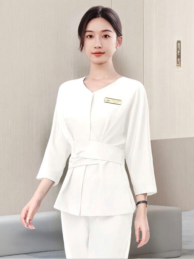 피부미용유니폼 마사지샵 스킨케어 피부관리사 에스테틱 블랙 3/4 소매 상의 + 바지 S 이미지 7