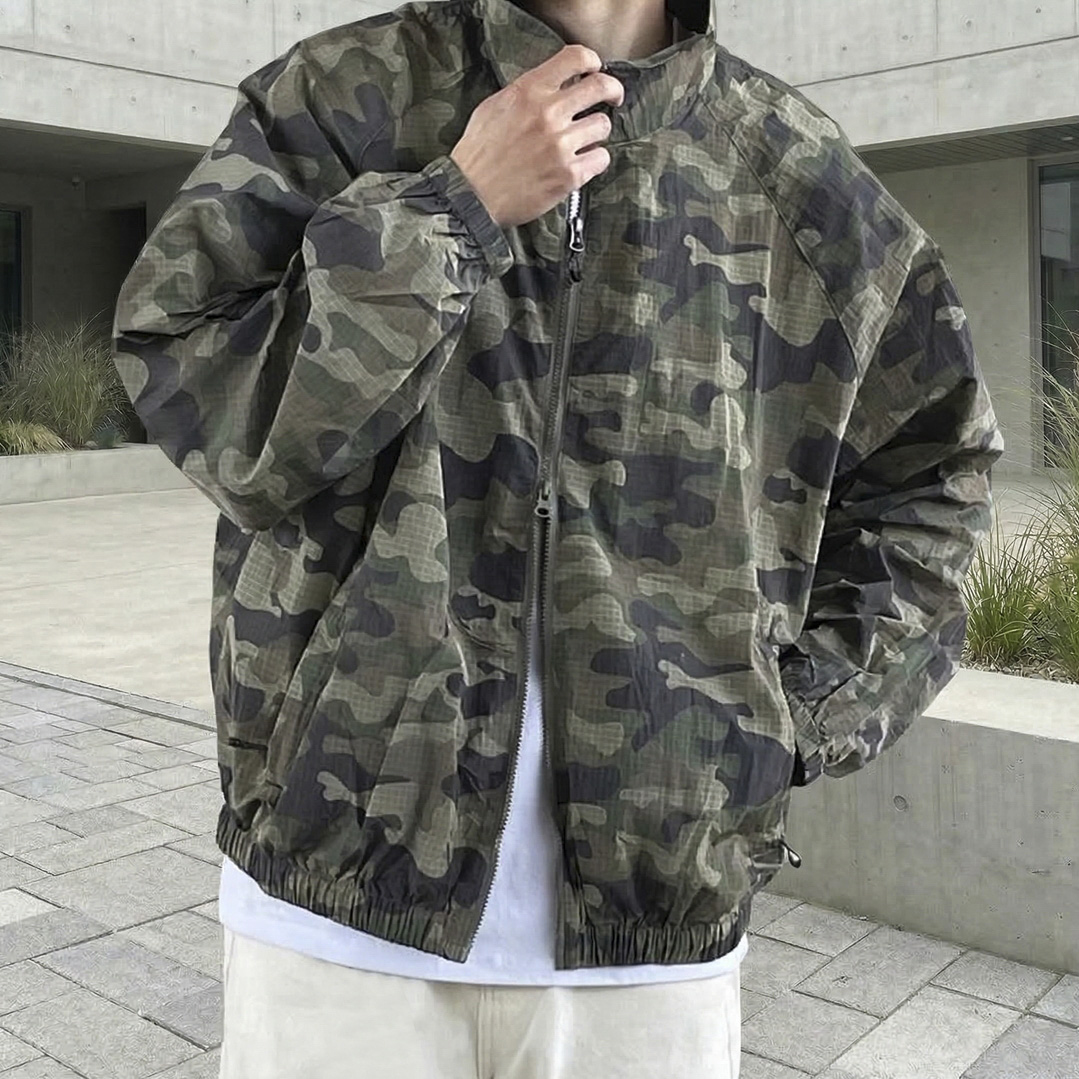남자 립스탑 카모 오버핏 바람막이 집업 자켓 2color - 상품 이미지