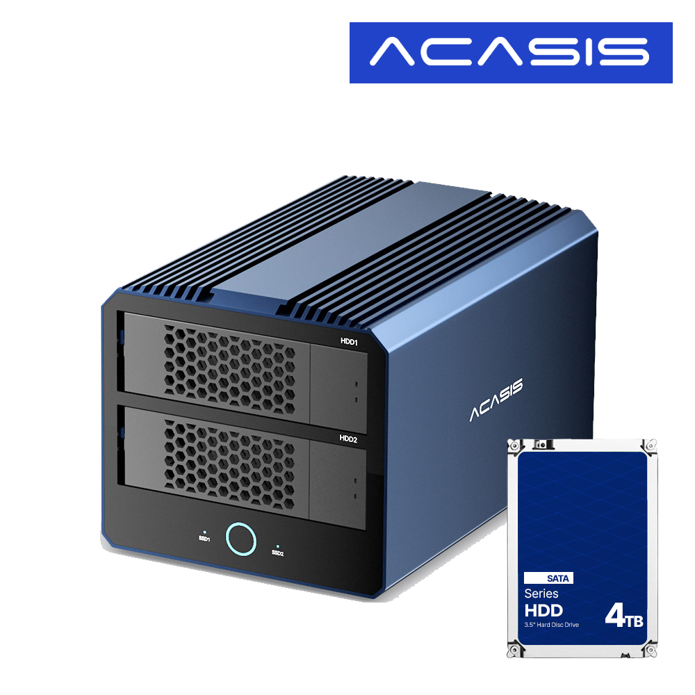 아카시스 H004 하이브리드 RAID 4베이 HDD 2bay M.2 NVMe 2bay 40Gbps 외장스토리지 DAS 외장 케이스 하드디스크+아이언울프 4TBx1EA - 상품 이미지