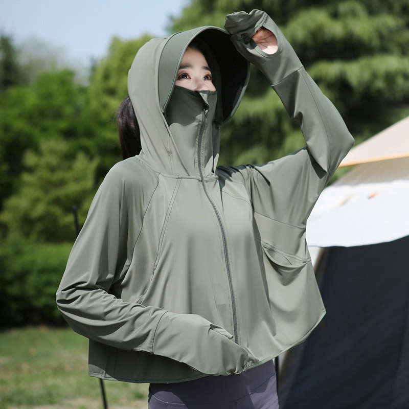 아이스실크 바람막이 냉감 여성 여름 크롭 기장 후드집업 자외선차단 UPF50 - 상품 이미지