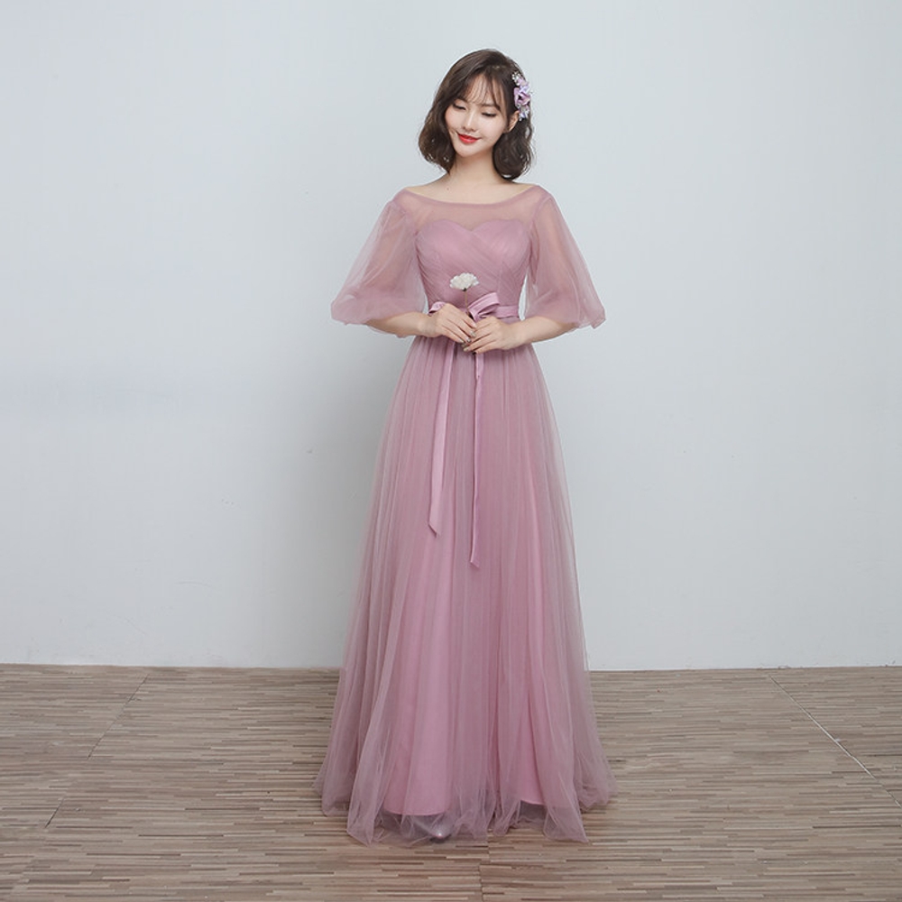 브라이덜샤워 들러리 드레스 쉬폰 튤 인디핑크 롱 A라인 허리리본 다양한디자인 우정 - 상세 이미지 5