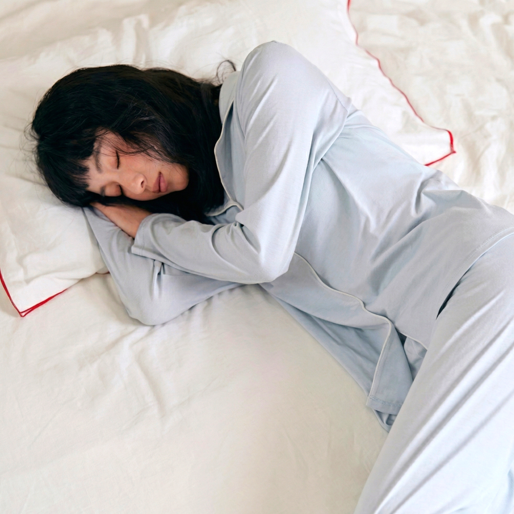 [당일발송] 모달 잠옷세트 여성 파자마 실크 홈웨어 긴팔SET 블루 - 상세 이미지 2