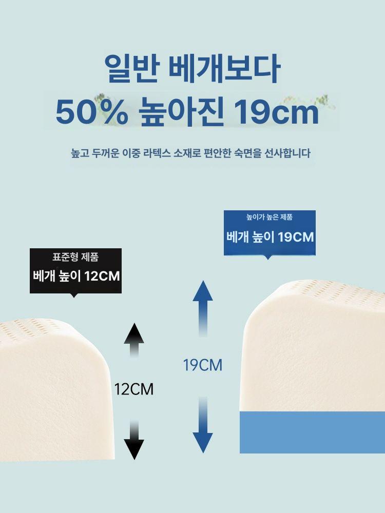천연 라텍스 높은 편안한 베개 세트 수면 목 꿀잠 12cm 기본형 통기성 니트 - 상세 이미지 3