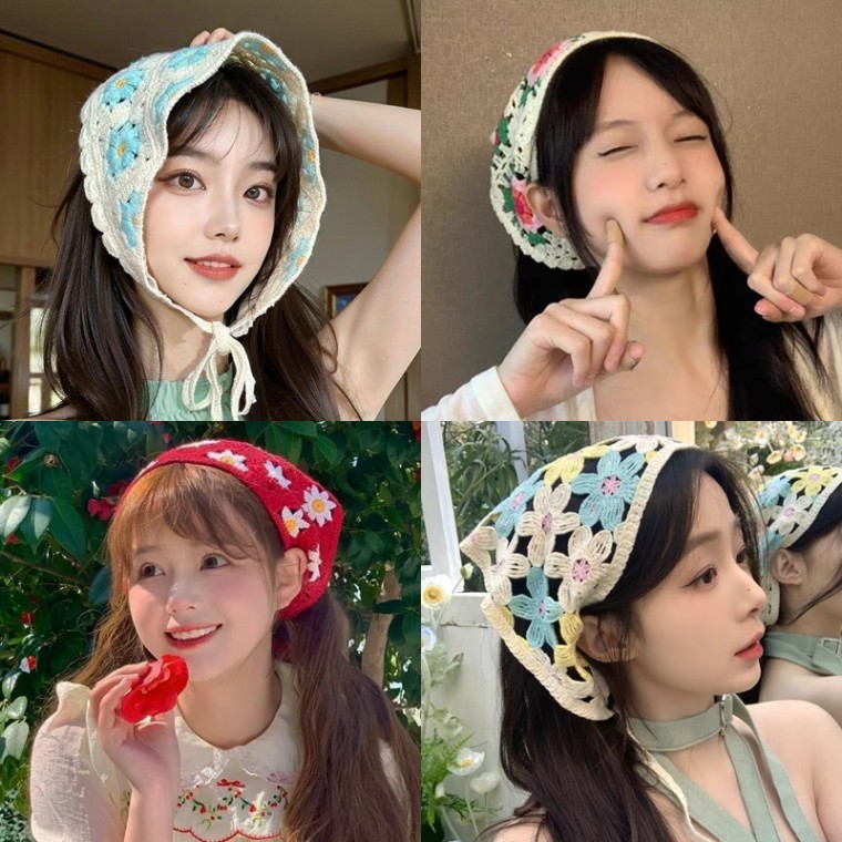 두건 여성 헤드스카프 반다나 삼각두건 플라워두건 헤어장식 KK922 - 상품 이미지
