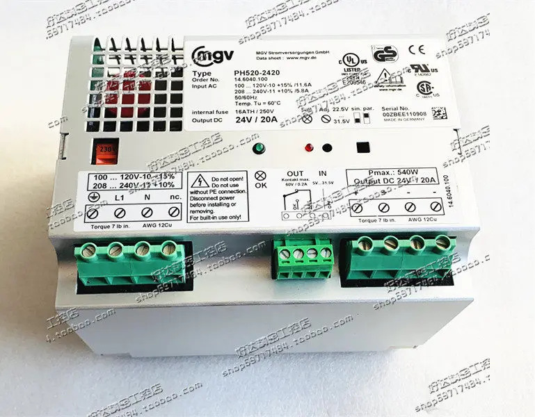 오리지널 독일산 MGV PH520-2420 전원 모듈 14.6040.100